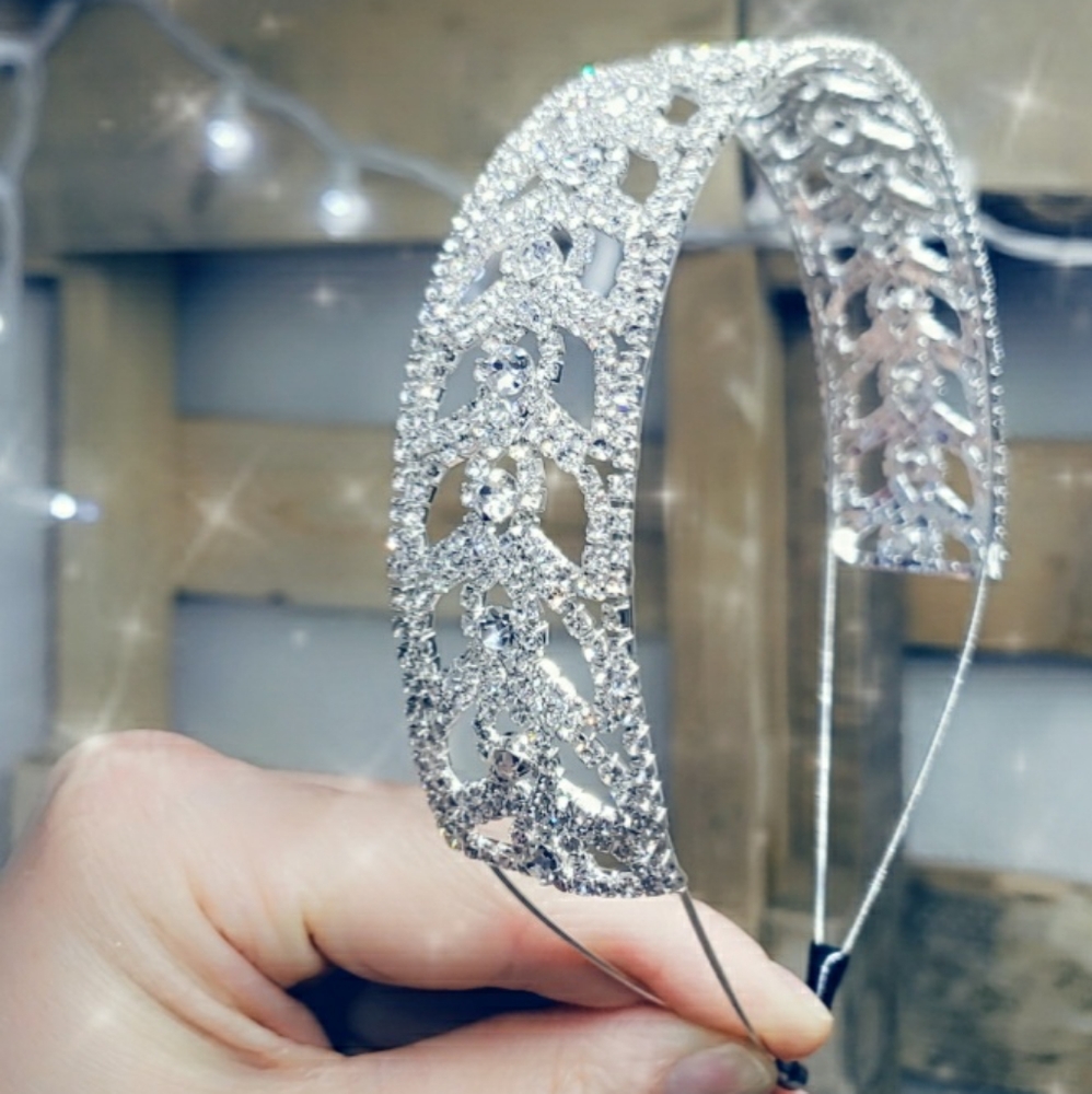 Luxury Natasha rhinestone headband wide silver wedding bridesmaid valentines - Picture 4 of 14